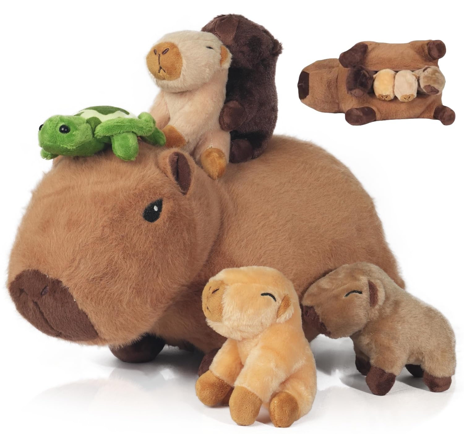 Youthfuljive 5 Pcs Capybara Plush Pillow Toys, 14.2 Mommy Capybara Stuffed Animals With Turtle And 4 Cute Babies, Soft Stuffed C